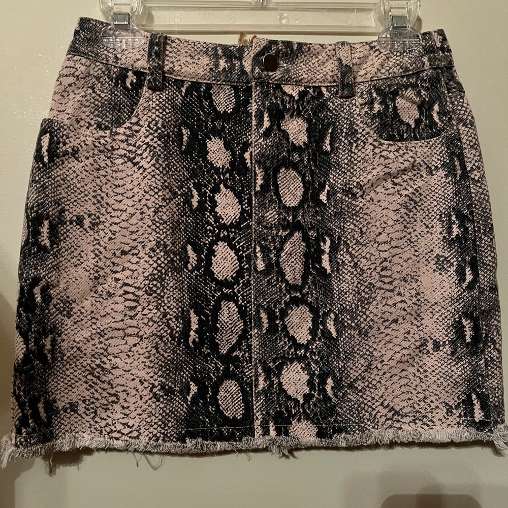 Blue Blush Pink and Black Snake Print Mini Skirt